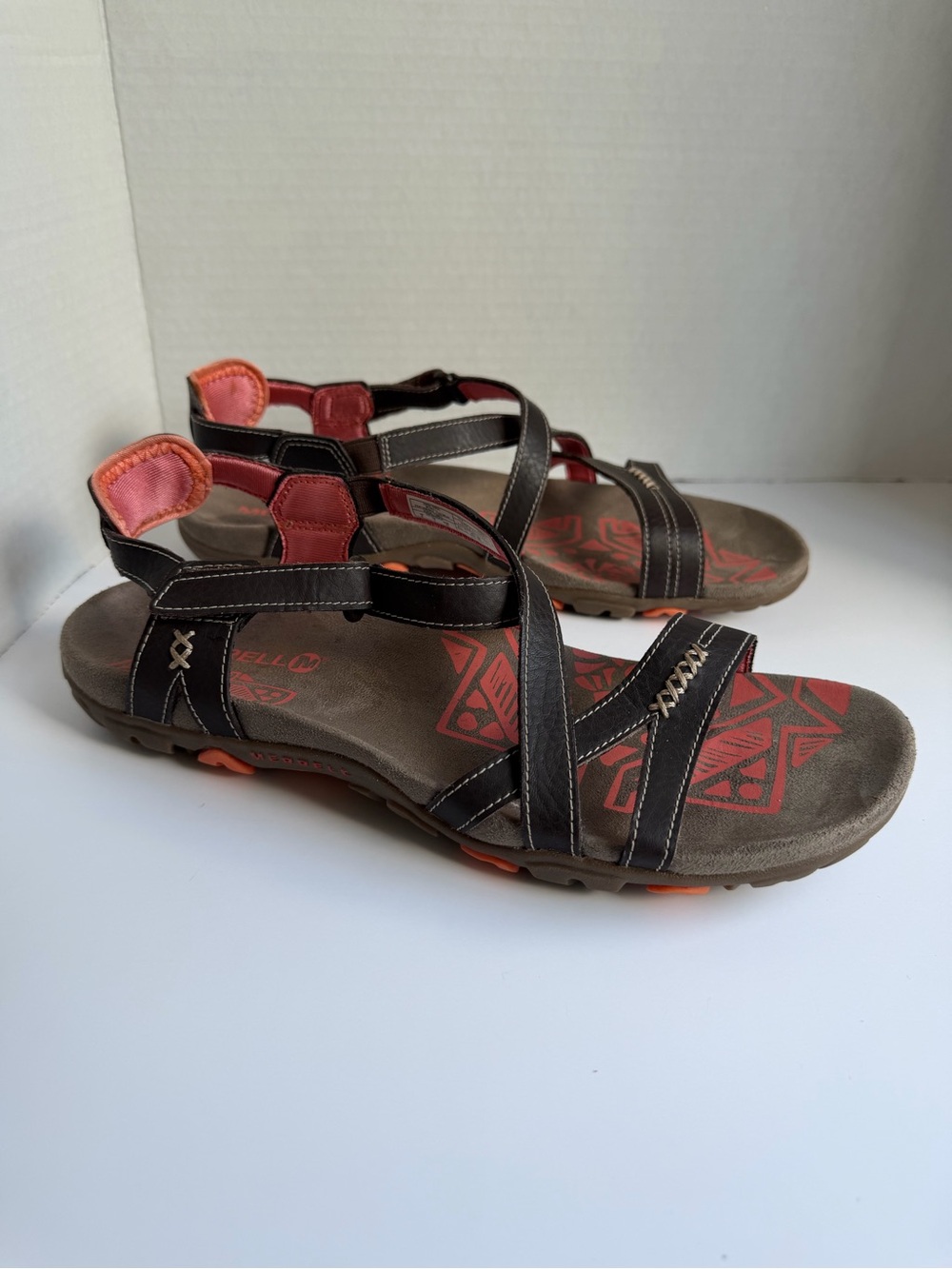 Merrell Sandals Women 9 Sandspur Rose Cocoa Coral Brown Strappy Leather Sport